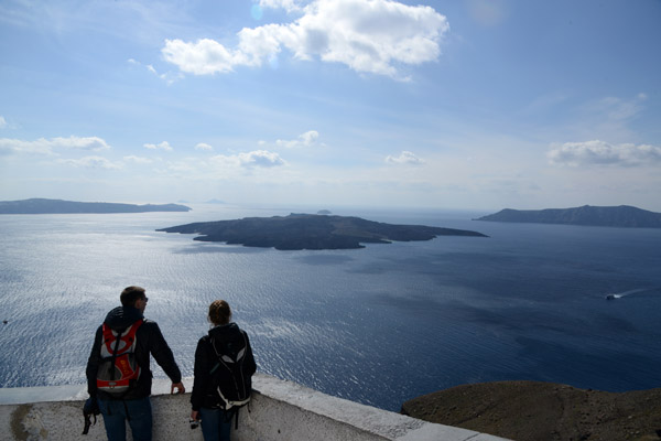 A pair of tourists in off-season Santorini