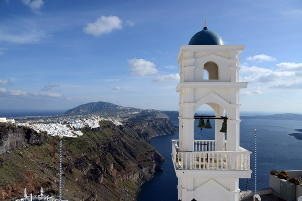 Bell Tower, Anastasi Church, with Fira in the distance