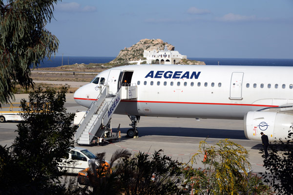 Aegean A321 at Santorini Airport