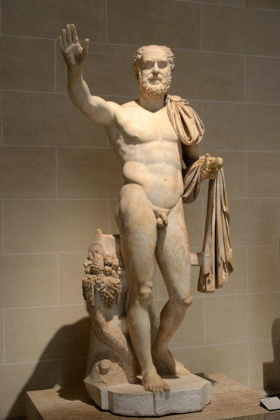 Bearded male ancient nude in general's pose