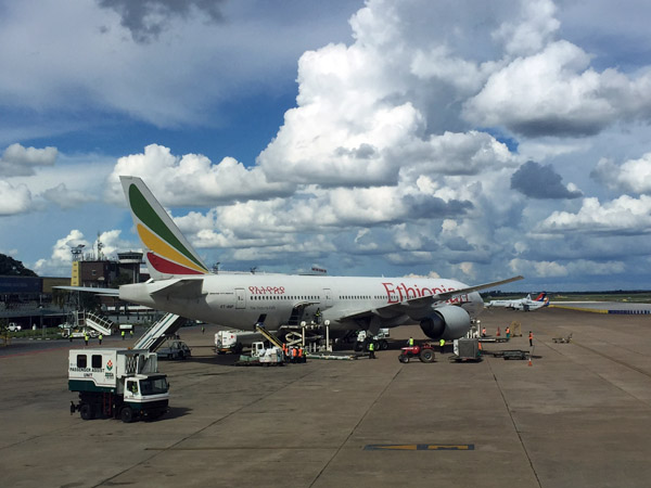 Ethiopian Airlines B777 (ET-ANP) at Lusaka LUN