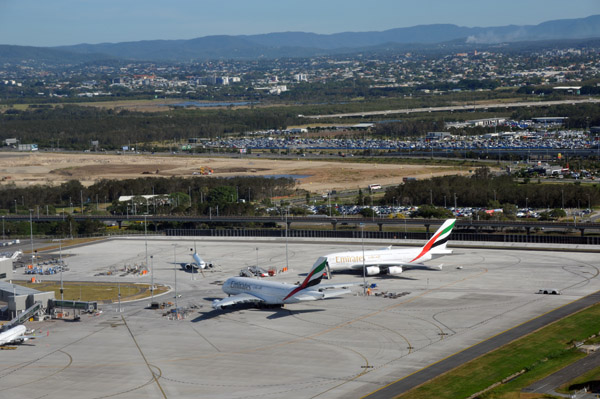 2 Emirates A380s at Brisbane Airport