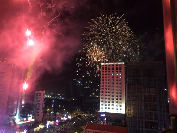 New Year's fireworks from the Saigon Prince Hotel