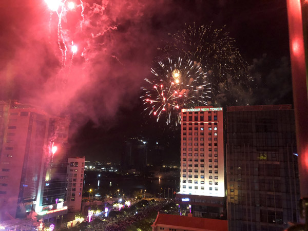New Year's fireworks from the Saigon Prince Hotel