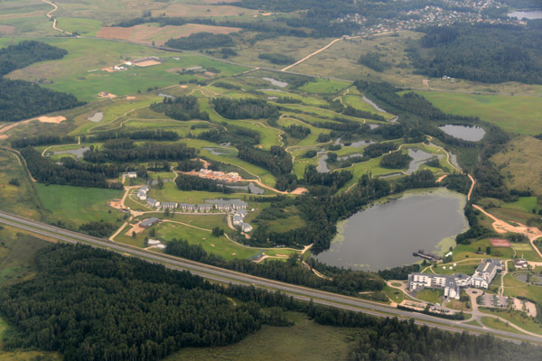 Golf resort and hotel on descent into Vilnius, Lithuania