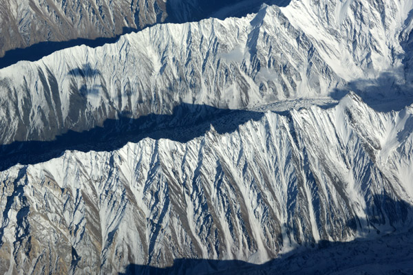 Narrow glacier-filled valleys just east of Pasu, Pakistan