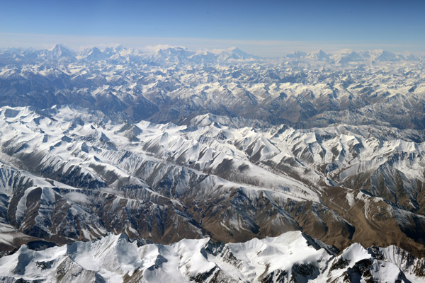 High peaks of the Karakoram Mountains seen from over the border in Xinjiang, China