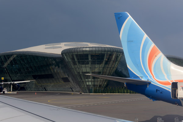 Tail of a FlyDubai B737 at Baku Airport GYD