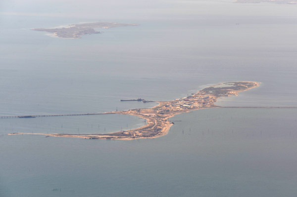 Oil service island in the Caspian Sea, Baku, Azerbaijan