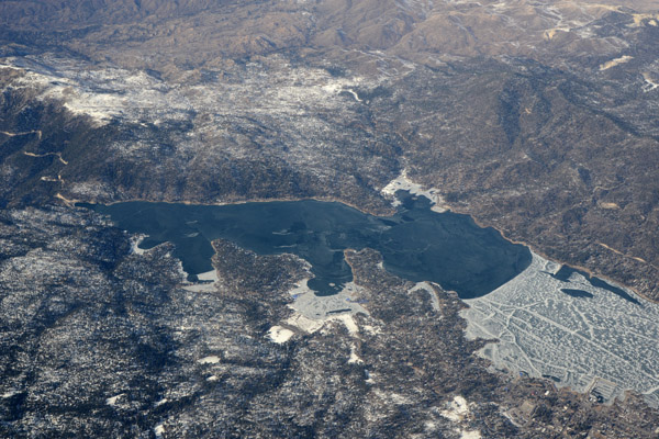 Big Bear Lake half covered in ice