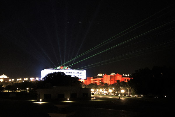 Emirates Palace with lasers on UAE National Day