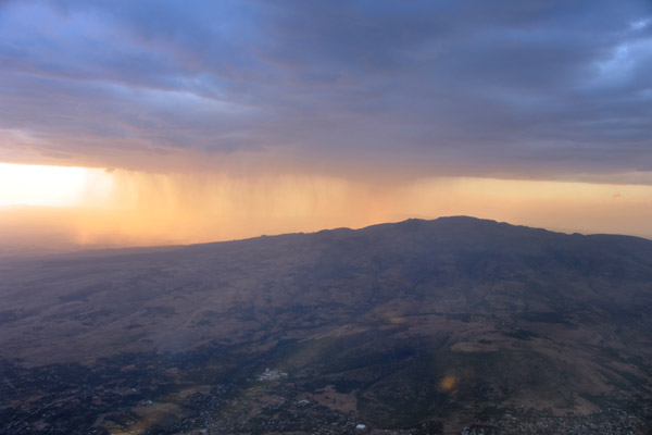 Late afternoon shower over the mountains of Ethiopia near Addis Ababa