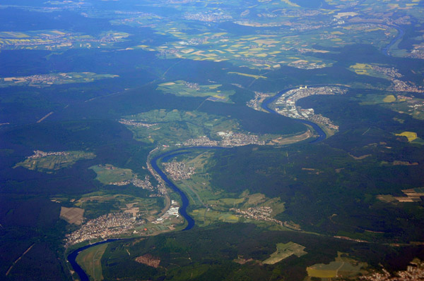 Main River from Dorfprozelten in Niederfranken east to Wertheim, Germany