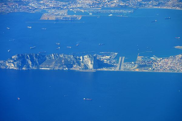 The Rock of Gibraltar and the colony's tiny airport