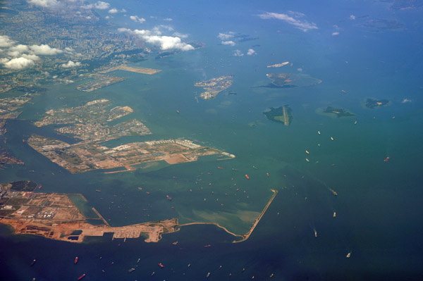 Jurong Island and the west port of Singapore under construction in 2012
