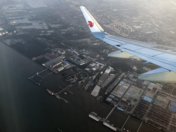 Shanghai Pudong river front from an Air China A320