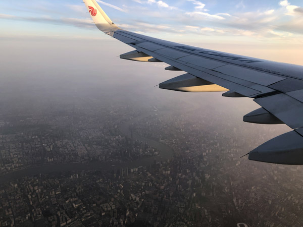 Flying over central Shanghai