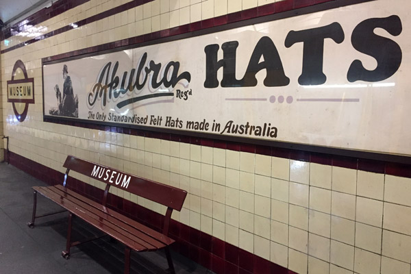 Classic Akubra Hats advertisement at Museum Station