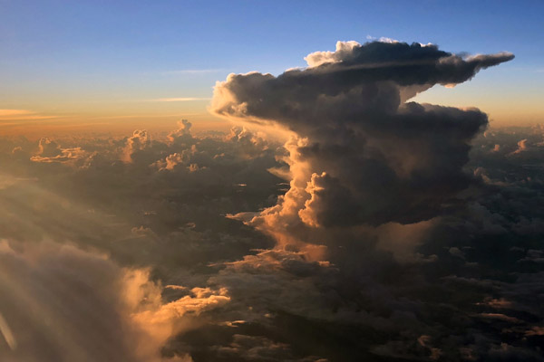 Thunderstorm at sunrise over the Indian Ocean