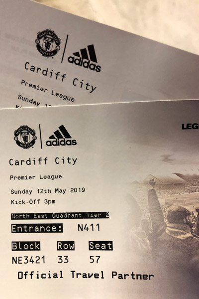 Tickets to the Manchester United v Cardiff City Premier League match, 12 May 2019