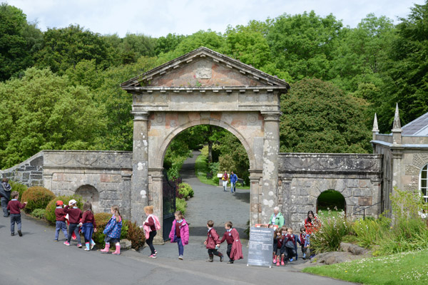 School group leaving through the Bishop's Gate, Downhill Demesne