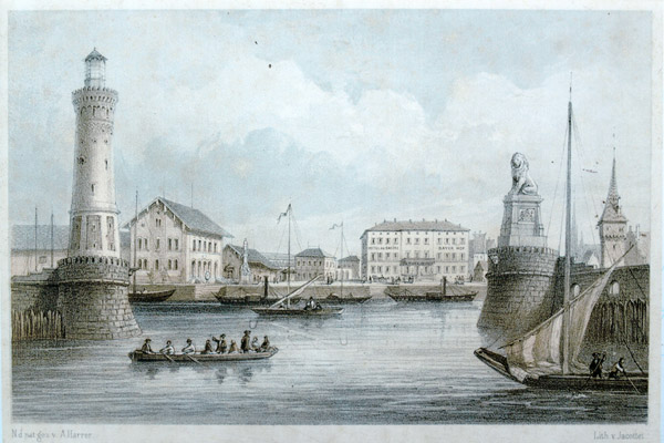 Lithograph of Lindau Harbor, 19th C.