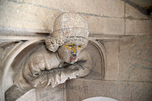 Defaced statue in the tower stairwall, Ulm Minster