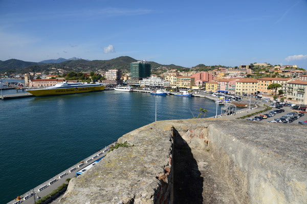The modern ferry port from the ramparts, Portoferraio, Elba