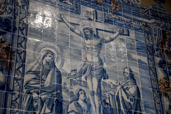 Impressive Azulejo of Christ on the Cross installed here in the late 19th C. from the Convent of Sant'Ana