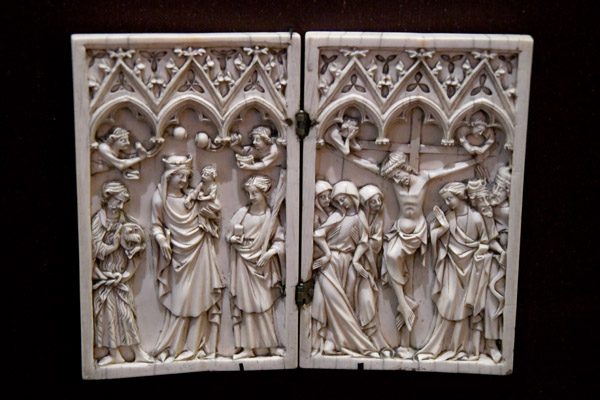 Diptych with St. John the Baptist, Virgin and Child, St. John the Evangelist and the Crucifixion, ca 1375-1400, Alsace-Lorraine