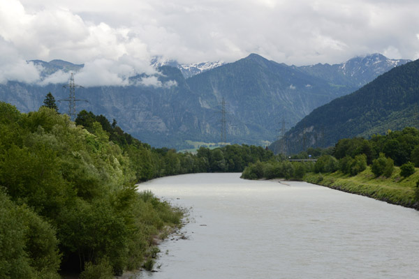 Rhine River looking upstream back towards Chur