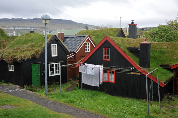 Turf roofed houses, Old Town Trshavn, Faroe Islands