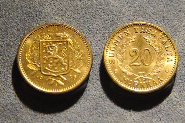 Republic of Finland gold 20 Markkaa coins, 1936