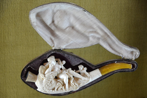 Small ornately carved ivory pipe, Trakai Castle