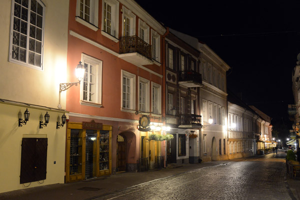 Pilies Street at night, Vilnius 