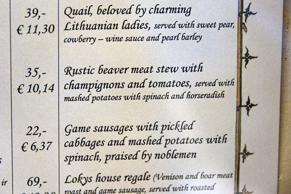 Lokys Lithuanian menu - Rustic beaver meat stew