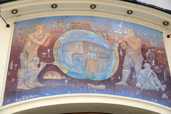 Mural of glass blowers, Stikliai Hotel, Vilnius