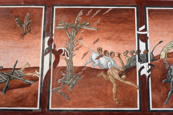 Summer: St. John's Day - Burning Cross, symbol of Thunder, and bull being led away to the bullfights 