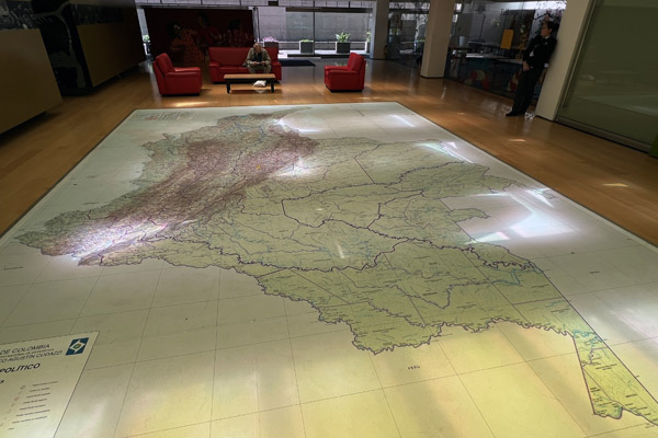Large floor map of Colombia on the top floor of the Museo del Oro