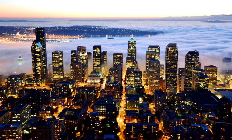 Seattle Fogmageddon, Seattle Skyline, Smith Tower, Puget Sound, West Seattle, Washington 370 