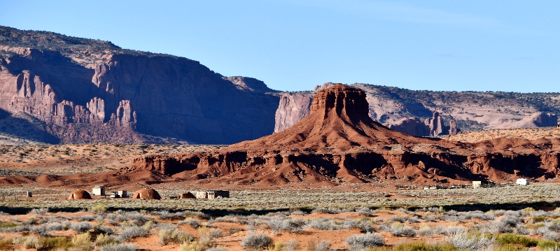 Hogans and ranch on Navajo Tribal Park in front The Hub,  Monument Valley, Navajo Nation, Arizona 460