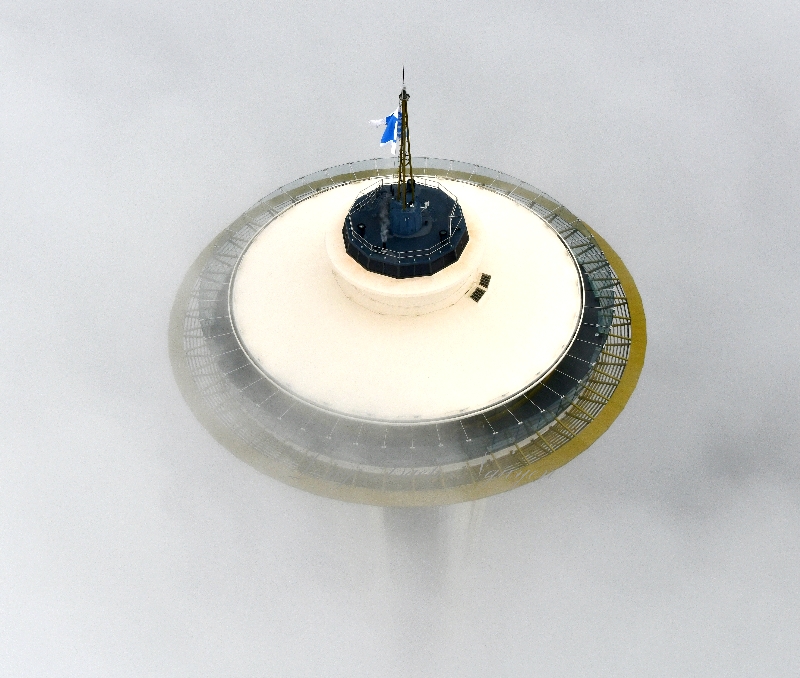 Space Needle in Fog, September Morning in Seattle, Washington 080 