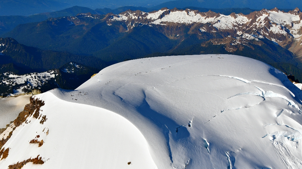 Grant Peak on Mt Baker Summit, Summit Crater, Cockscomb, Boulder Glacier, Park Glacier, Roosevelt Glacier, The Twin Sisters 