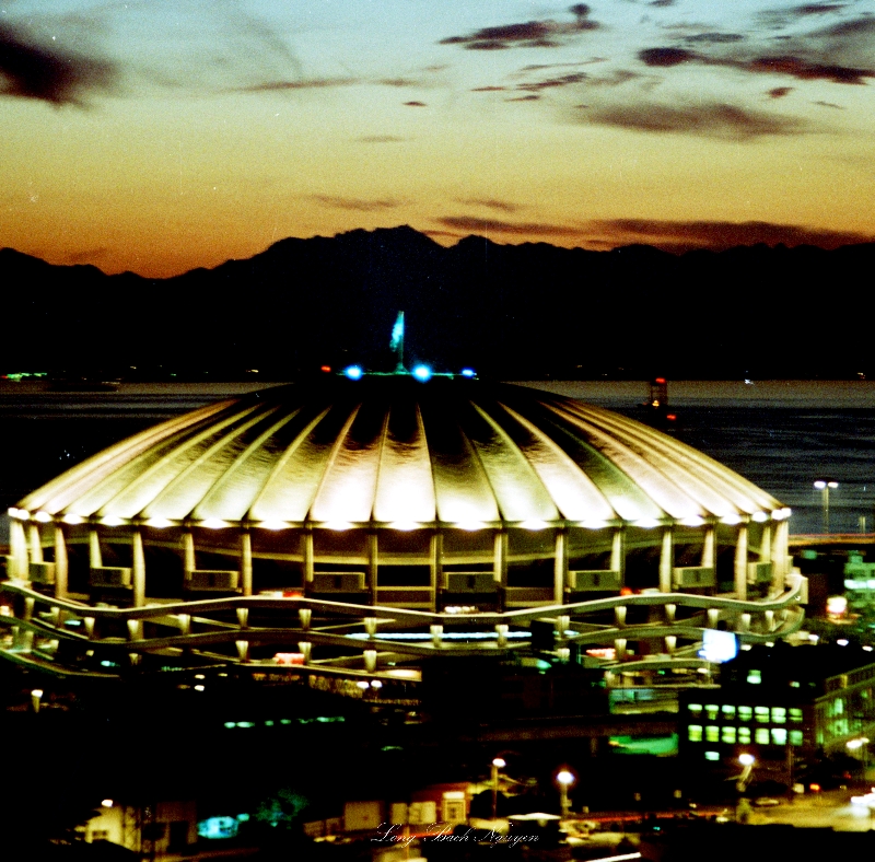 The Kingdome, Seattle, Puget Sound, Olympic Mountains, Washington 1990