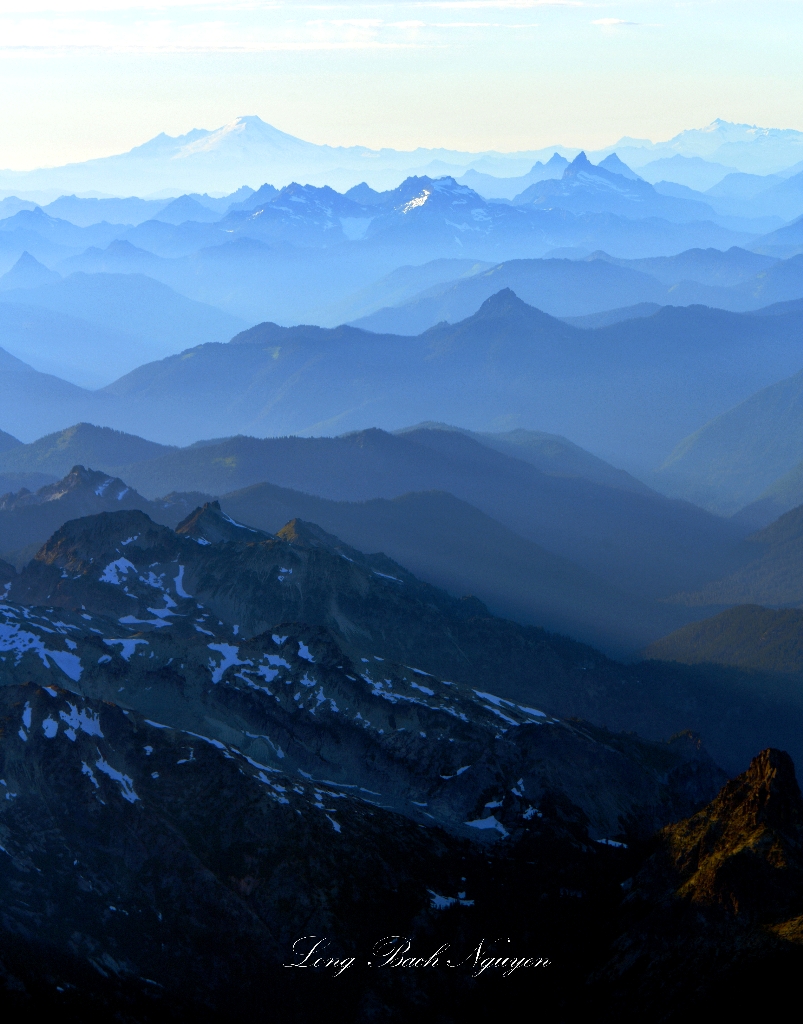 Mount Baker, Mt Shuksan, Gothic Peak, Wilmans Peak, Columbia Peak, Columbia Glacier, Kyes Peak, Monte Cristo Peak, Sloan Peak 