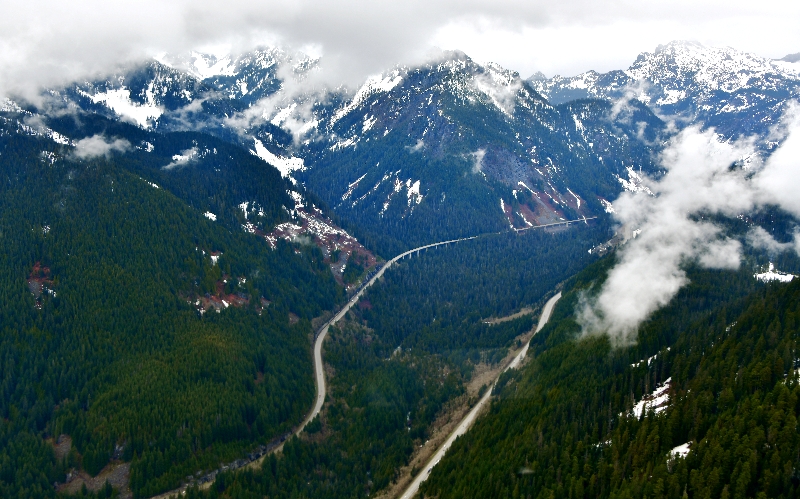 Interstate 90 near Snoqualmie Pass, Denny Creek, Denny Mountain, South Fork Snoqualmie River, Snoqualmie Mountain, Washington 
