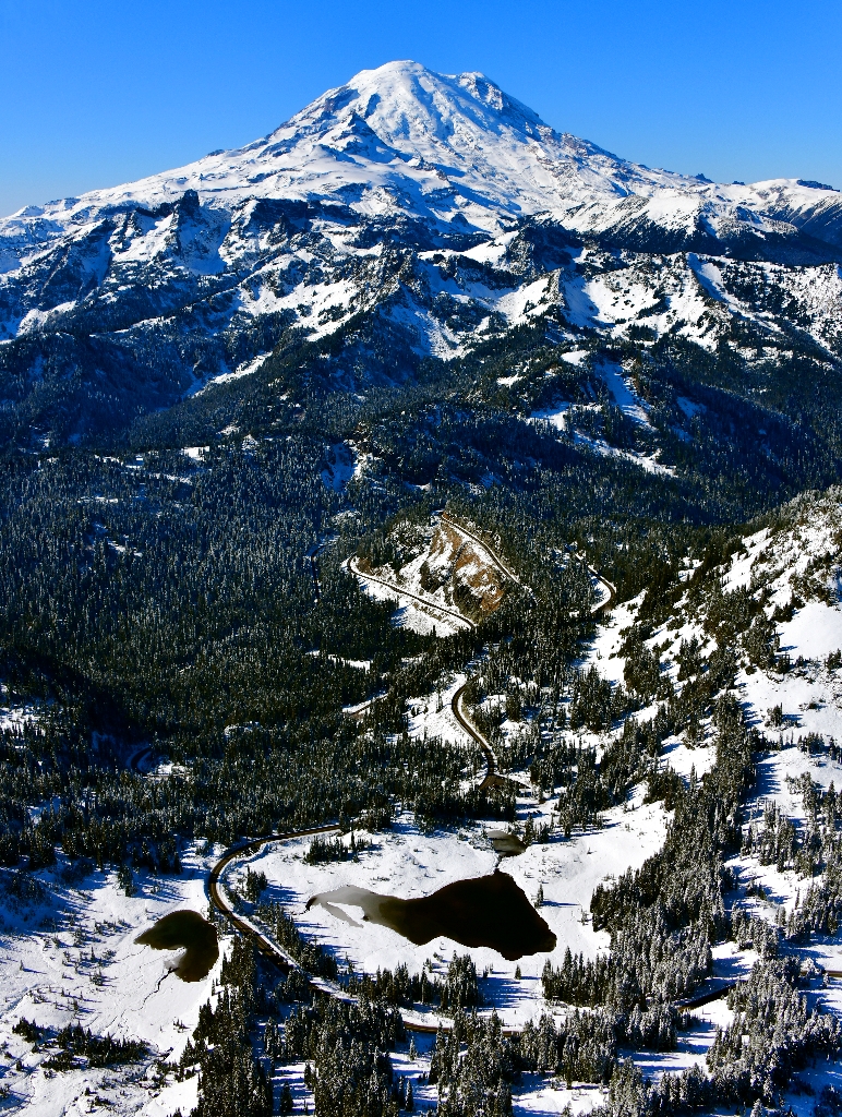 Tipsoo Lake, Chinook Pass, Highway 410, Cowlitz Chimneys, Fryingpan Glacier, Little Tahoma Peak, Mount Rainier National Park, Wa