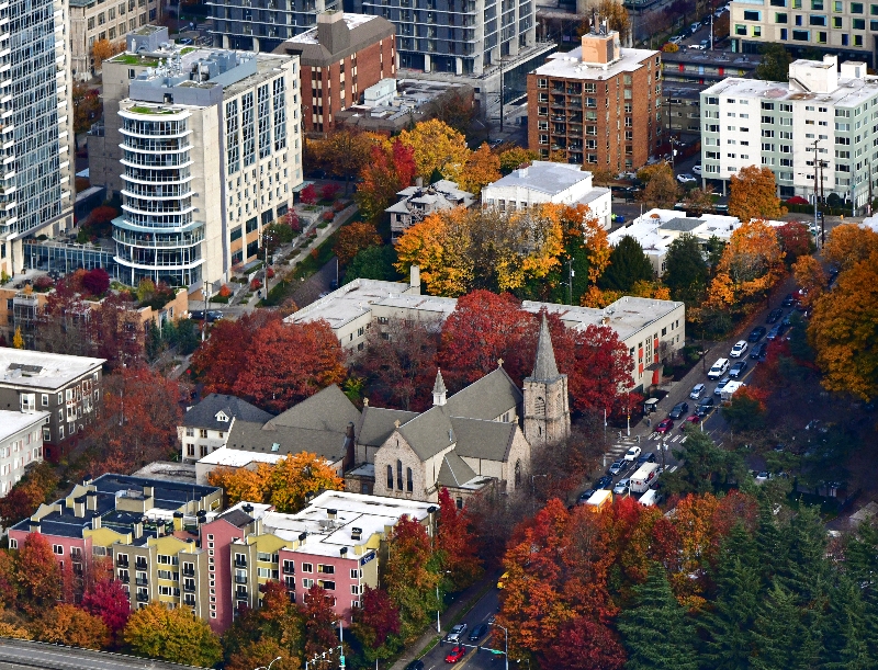 Autumn Leaves on James Street, Trinity Episcopal Parish Church, Seattle, Washington 1449  