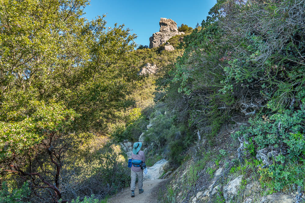 03 Hiker and interesting rock above Saratoga Gap Trail