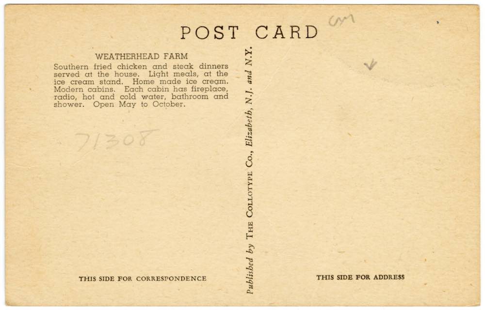 Weatherhead Farm on Routes 2 and 63, Millers Falls, Mass. reverse 